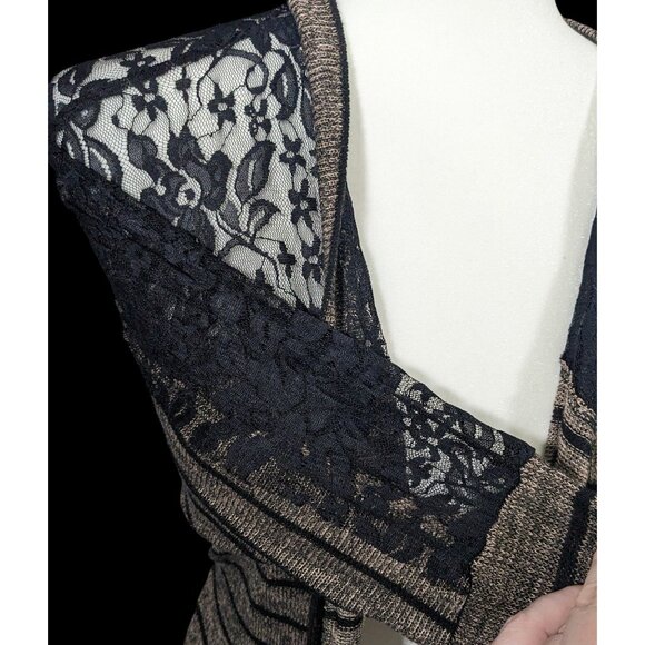 Retro Preppy Black And Brown Lace Cardigan by American Rag - Picture 3 of 10